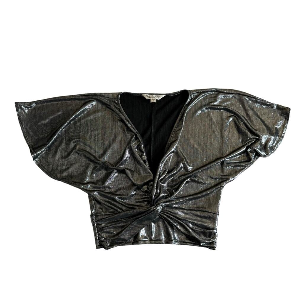 ASOS Miss Selfridge Metallic V-Neck Cropped Top Women's Size 4 Disco New Years